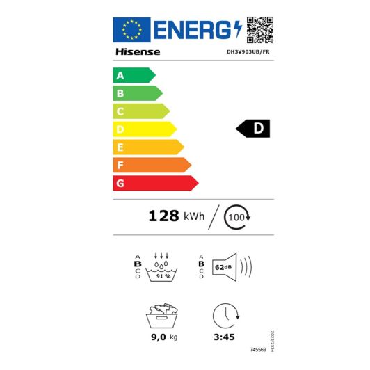 Droogkast met warmtepomp HISENSE DH3V903UB/FR (9KG A++)