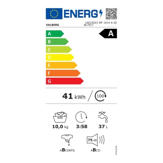 Lave-linge hublot 10 kg VALBERG WF 1014 A-20 BL701T