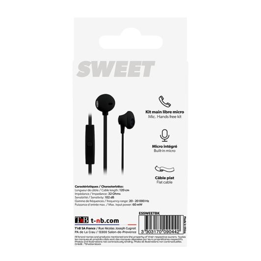 TNB SWEET oordopjes zwart + microfoon
