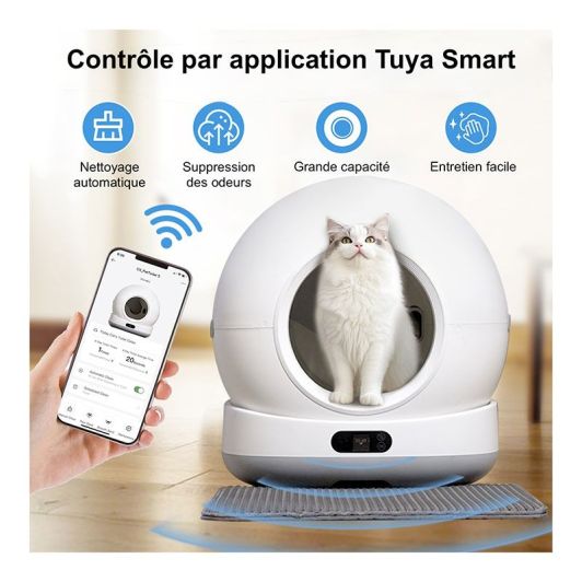 Litière PAWZZ Auto nettoyante Caméra 72L