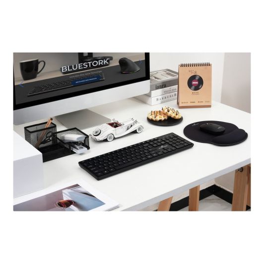 Pack Office BLUESTORK Sans Fil 4-en-1 – Clavier Silencieux, Souris 1600 DPI & Support PC