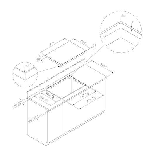 Inductiekookplaat CANDY CIE854MCBB - 5 Zones