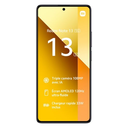 Smartphone XIAOMI Redmi Note 13 5G 256Go Noir + Coque