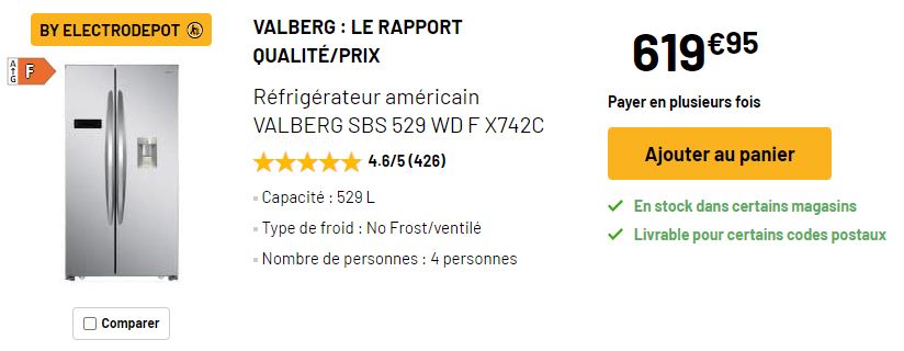 réfrigérateur américain electro depot