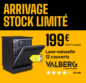 Arrivage Stock Limité - Lave-vaisselle 12 couverts - Valberg - 199€